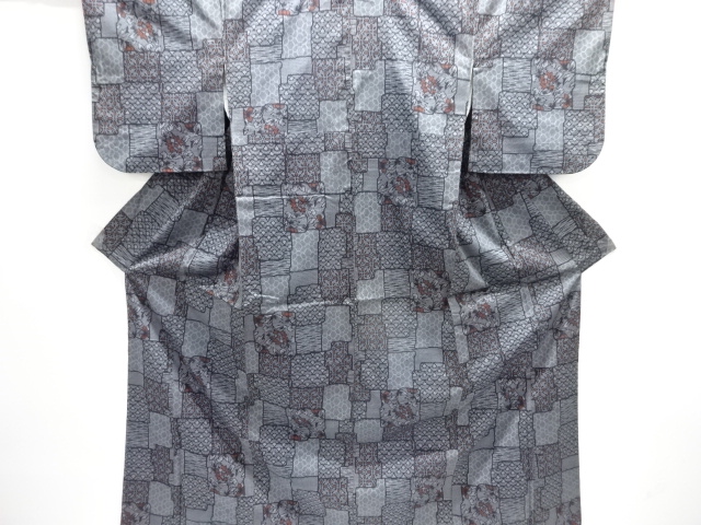 破れ色紙に唐花模様織り出し西陣伝承紬着物